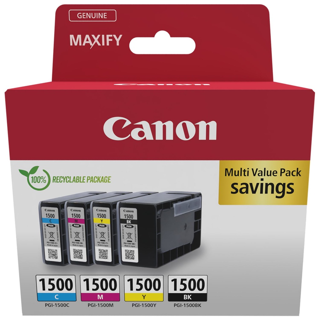Canon PGI-1500 Multipack Schwarz / Cyan / Magenta / Gelb (9218B006)