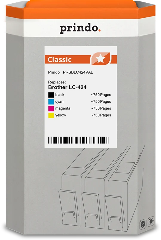 Prindo Classic Multipack kompatibel mit Brother LC-424 Multipack Schwarz/Cyan/Magenta/Gelb