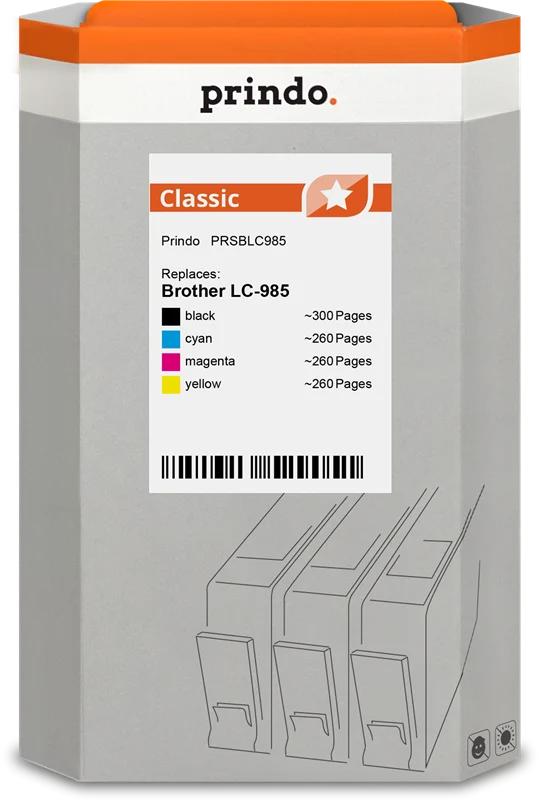 Prindo Classic Multipack kompatibel mit Brother LC-985 Multipack Schwarz/Cyan/Magenta/Gelb