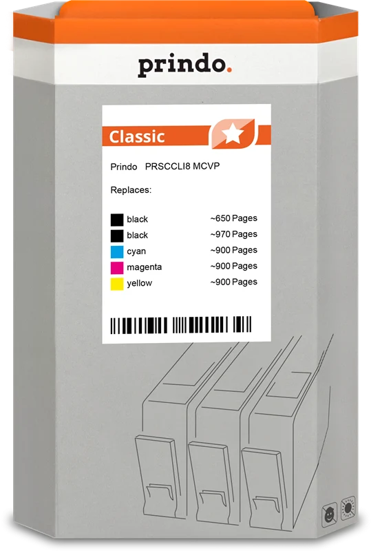 Prindo Classic Multipack kompatibel mit Canon PGI-5+CLI-8 Schwarz/Cyan/Magenta/Gelb