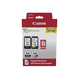 Canon PG-545 + CL-546 Schwarz / mehrere Farben / Weiss Value Pack + 10x15 cm Fotopapier 50 Blatt