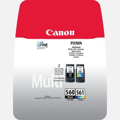 Canon PG-560+CL-561 Schwarz / mehrere Farben / Weiss Value Pack + 10x15 cm Fotopapier 50 Blatt